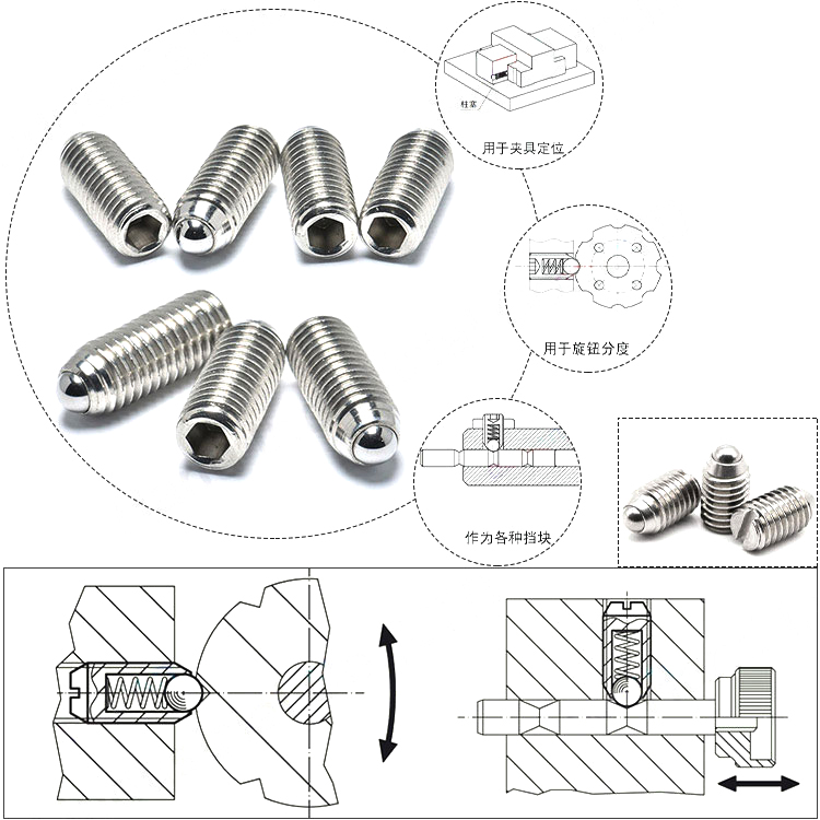 INGKS Factory Stainless Steel Hex Socket Spring Ball Point Screw